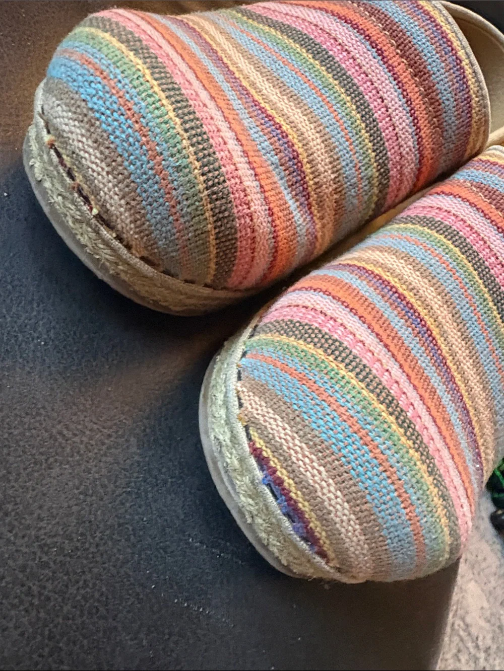 Dansko vegan Pink Orange Blue Striped Slip-Ons espadrille clogs